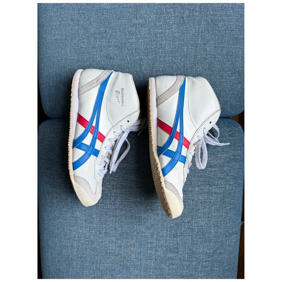 Onitsuka Tiger MEXICO Mid Runner High Top Sneakers | Size 37 6 | White Red Blue - Picture 1 of 12